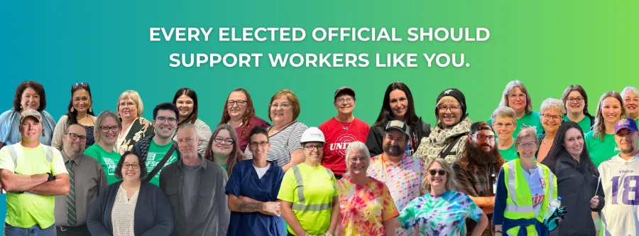 Photos of many AFSCME members with the text, "Every elected official should support workers like you."