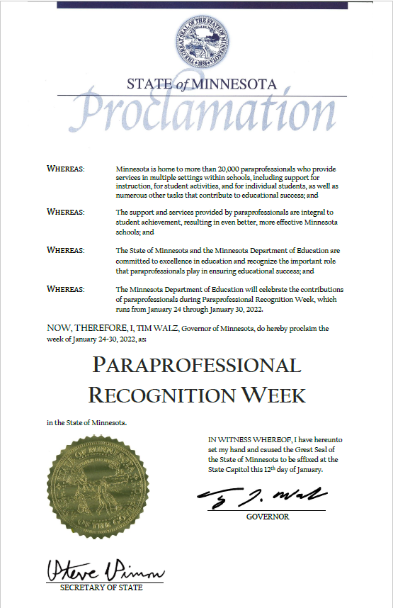 Paraprofessional Recognition Week Council 65 — Representing Minnesota